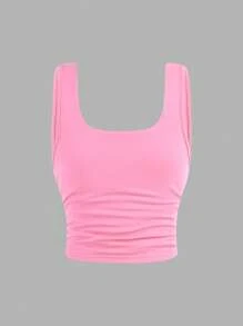 SHEIN 4pcs/Set Tween Girls' Slim Fitting Casual Comfy Stretchy Knitted Tank Tops, Versatile - Baby Blue - View 8