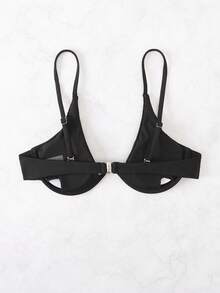 SHEIN Swim 素色鋼圈比基尼泳裝上衣 - 黑色 - 查看 5