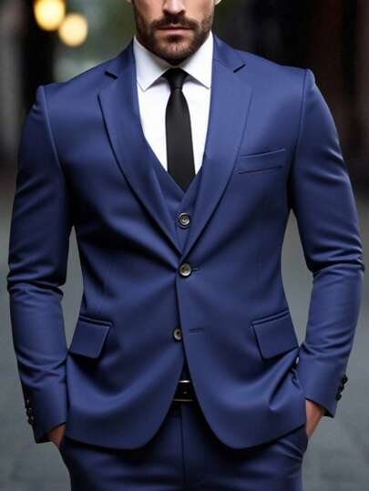 Manfinity Mode Plusstorlek herrmode enfärgat kostymset, sommarpassande