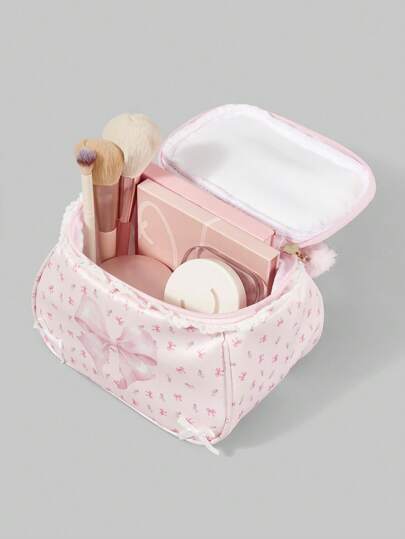 Kawaii Cute And Charming Pink Butterfly Pattern Large Capacity Portable Cosmetic Makeup Bag, 401422/412463