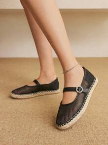 Styleloop Women's Round Toe Flats Net Design Fashion Beach Resort Comfortable Casual Shoes - Black - View 3