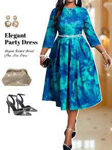 Fleurora 秋冬优雅复古工作彩色针织喇叭裙新品A字裙大码连衣裙深绿色连衣裙秋季婚礼宾客连衣裙 - 彩色 - 查看 1