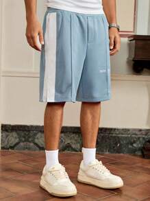 SWAVVY 男士针织休闲日常年轻宽松松紧腰直筒短裤，学校 - 綠色 - 查看 5