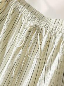 CosyJoli Plus Size Casual Striped Square Neck A-Line Puff Sleeve Shirt - Grey - View 4