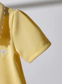 SHEIN Playful Pals Baby Girls' Casual POLO Shirt Tops, Spring/Summer Baby Yellow Shirt Toddler Dress Peter Pan Collar Yellow - Yellow - View 4