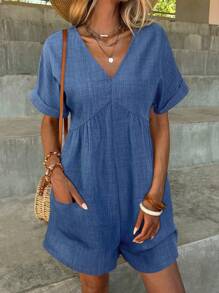 SHEIN Clasi Women's Fashionable Elegant V Neck Sleeveless Loose Comfy Pocket Jumpsuit, Summer