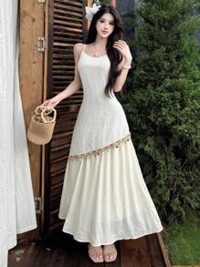 DAZY Vestido con tiras largas y empalmado para mujer, primavera/verano
