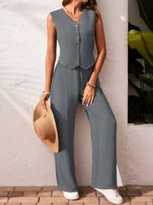 SHEIN Frenchy Set de 2 piezas de chaleco y pantalones de unicolor casual de vacaciones