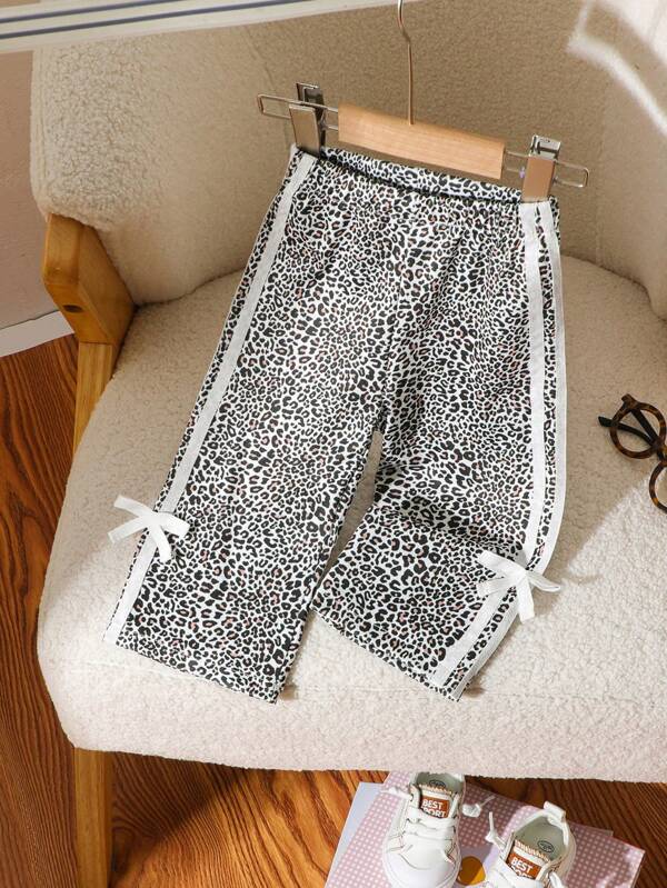 SHEIN Baby Girl 0-3 Years Old Baby Girl Leopard Print Casual Sports Pants, Suitable For Outdoor Wear, Spring/Summer