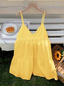 Comfortcana 女士淡黄色编织细肩带连衣裙 - 黃色 - 查看 6