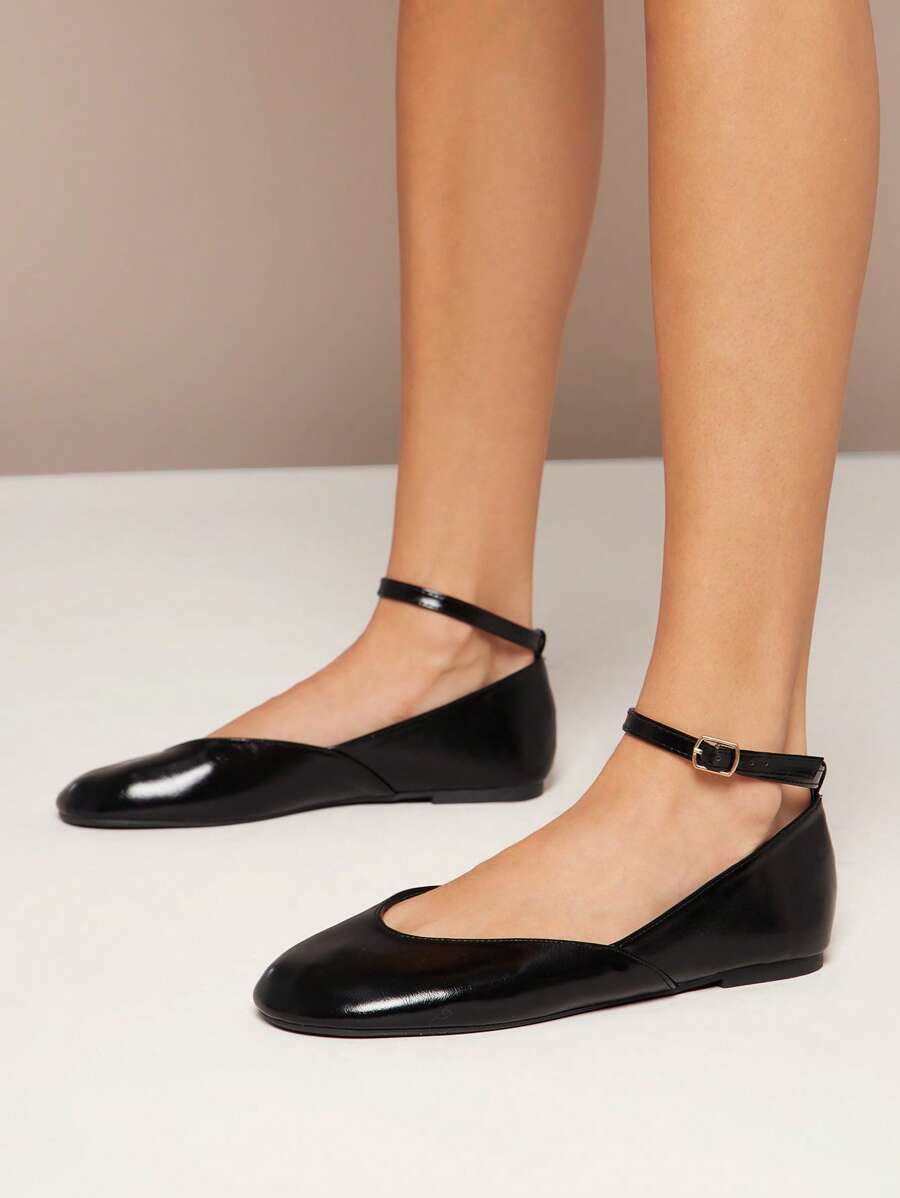 SHUZIA Giày ba lê mũi tròn bằng da giả thanh lịch, thoải mái, giản dị dành cho nữ - màu đen - Xem 1