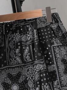 Teen Boy's 3pcs Short Sleeve Shirt, Vest And Shorts Set With Paisley Pattern, School, Campus, College