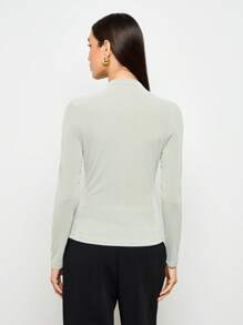 AiiRZ 罗纹立领长袖修身上衣 必备基础款分层单品 秋冬春简约衣橱必备专业办公室服装 - 綠色 - 查看 2