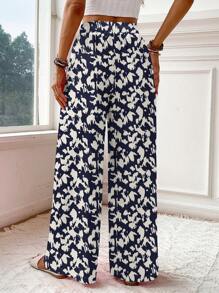 SHEIN VCAY Women's Casual Vacation Style Black & White Polka Dot Pattern Wide Leg Pants, Suitable For Summer & Vacation Fall Clothes Winter Clothes