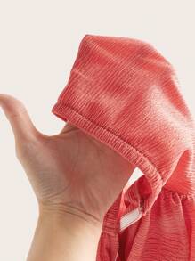 SHEIN EZwear 2件套女士夏季休闲珊瑚橙色褶饰抹胸上衣和裤子 - 珊瑚橙 - 查看 3