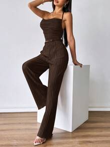 Firerie 2件套女式吊带背心和松紧腰裤套装 - 咖啡棕 - 查看 7