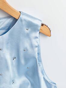 SHEIN Clasi Women's Sleeveless Solid Color Rhinestone Decor Elegant Blouse - Blue - View 5