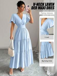 Elenzga 2025 Spring/Summer New Arrival French Elegant Cinched Waist High-Quality Purple Short Sleeve Dress - Baby Blue - View 1