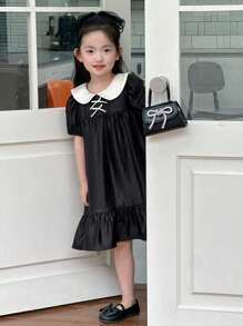 Dazy Kids Young Girl Girls (Small) Dolly Face Print Woven Short Sleeve Dress, Summer