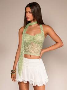 Glamine Elegant Solid Color Lace Collar Necklace Decor Halter Top For Summer