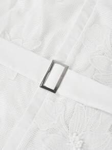 Ellevyn Damen Spitze Patchwork gestreiftes Hemdkleid mit lila Gürtel, elegantes Pendlerkleid für Frühling/Sommer