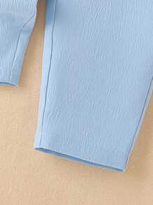 2pcs Baby Boy Spring/Summer Cute Polo Collar Button-Up Shirt Top And Long Pants Set, Casual Daily Outfit, Mommy And Me Matching (3 Sets Sold Separately) - Blue - View 5