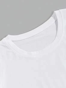 Manfinity Homme Camiseta De Hombre Con Dobladillo Curvo - Blanco - Ver 3