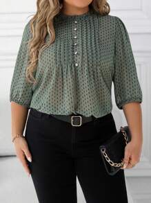 EMERY ROSE Plus Size Women Chiffon Polka Dot Holiday Casual Blouse - Multicolor - View 5