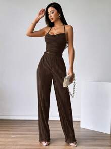 Firerie 2件套女式吊带背心和松紧腰裤套装 - 咖啡棕 - 查看 4