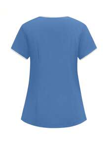 TaskEZ 拼色V领口袋短袖手术服套装