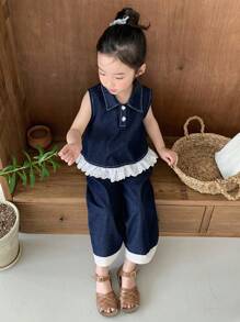 DAZY 2件套小女孩牛仔衬衫+牛仔裤秋季套装