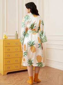 Chillnights Pineapple Fruit Design Satin Women's Bathrobe - Multicolor - View 2