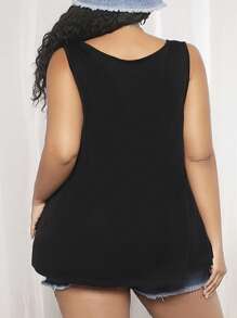 SHEIN CURVE+ Plus Size Letter Printed Tank Top For Summer - Black - View 2