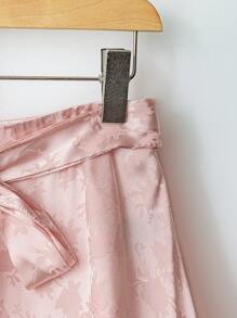 SHEIN Clasi Saia Longa Feminina de Cetim Rosa com Amarração e Jacquard - Rosa chiclete - Visão 4