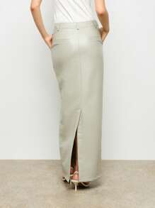 AiiRZ 仿皮长款直筒裙后开叉设计秋冬秋季时尚优雅办公室装专业工作服