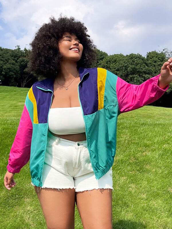 SHEIN EZwear Plus Colorblock Zip Up Jacket