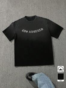 Manfinity LEGND Camiseta informal de hombre de moda callejera con bordado de letras, lavada, para verano