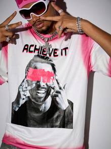 ROMWE MEN Street Life Men's Y2K Loose Fit Spray Painted Graphic Letter & Figure Print Short Sleeve T-Shirt - White - View 3