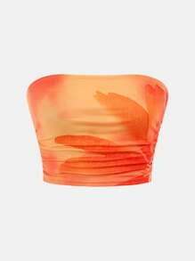 SHEIN Girlism Tween Girl Fitted Casual Comfortable Tie-Dye Floral Tube Top And Bodycon Mini Skirt Suit
