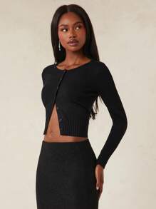 SHEIN Unity 春季柔软针织罗纹纽扣开衫夏季节日