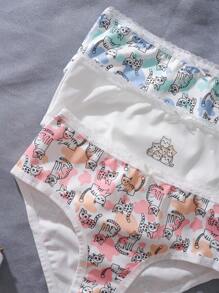 3pcs Printed, Cute, Comfortable, Simple Pattern Underwear For Teenage Girls Underwear Sets For Girls - Baby Pink - View 3