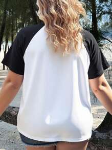 Veykashi Áo thun tay lỡ họa tiết hoạt hình gấu trúc đơn giản, màu sắc đơn giản, cỡ lớn, phù hợp cho mùa thu/đông, mùa hè - Đen và trắng - Xem 3