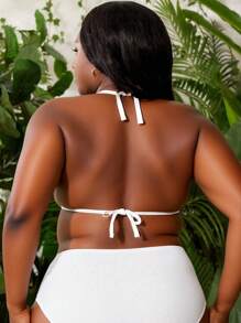 Slaydiva 夏季海滩大码女式罗纹面料婚纱泳衣上衣 - 白色 - 查看 3