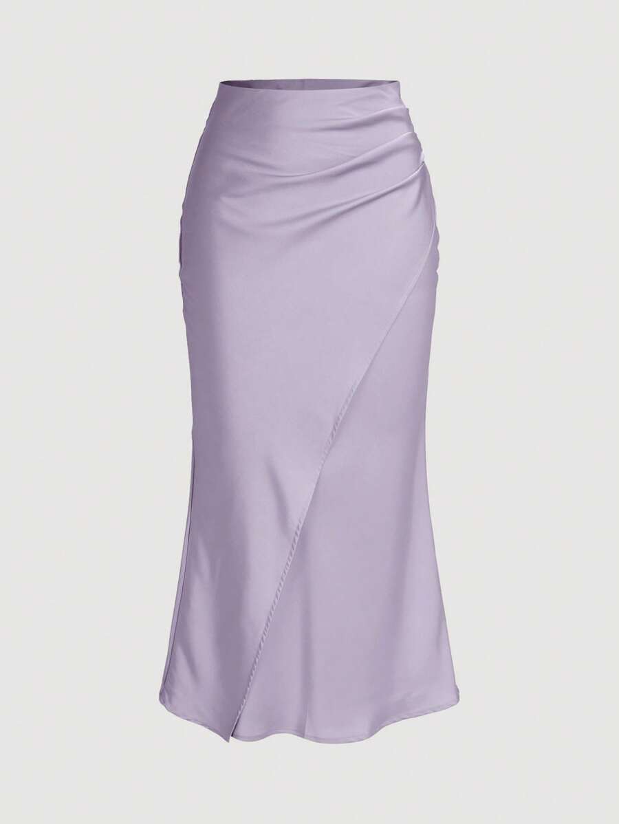 Firerie Chân váy satin đuôi cá xếp ly màu trơn thanh lịch, ôm sát, mùa hè - Màu tím  Violet - Xem 1