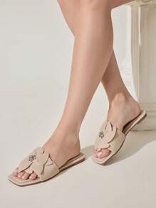 CUCCOO CHICEST Women's Comfortable Minimalist Square Toe Flat Sandals - Apricot - View 10