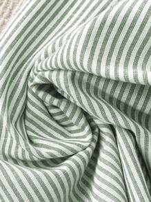 Chiquease 女士休闲蓝色条纹阔腿裤，竹节结带设计，适合春夏季 - 綠色 - 查看 5