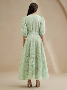 Anewsta Mùa xuân, mùa hè, thanh lịch, kỳ nghỉ, đêm hẹn hò, bãi biển váy dài vải lưới thêu eo bán trong suốt cổ chữ V cho nữ - màu xanh lá - Xem 2