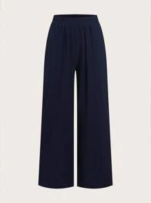SHEIN EZwear Bộ 2 món đồ thường ngày màu xanh navy dành cho nữ - Màu xanh hải quân - Xem 5