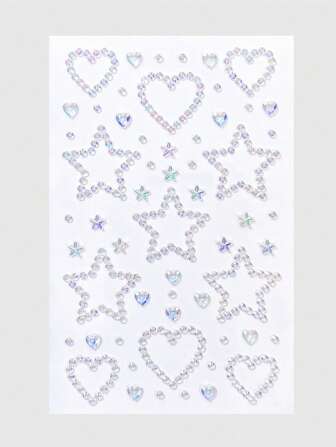 Kawaii 1 pièce Stickers de strass en forme de cœur iridescent et d'étoile
