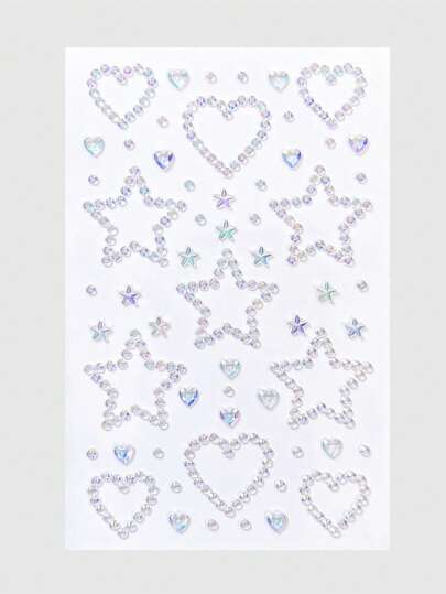 Kawaii 1 pieza Pegatina de gemas de strass con forma de corazón y estrella iridiscentes